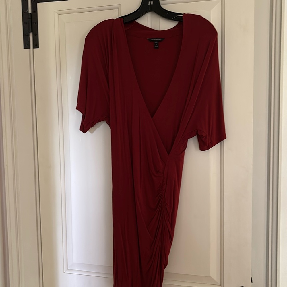 Banana Republic Red Midi Dress V-Neck Dolman Sleeves